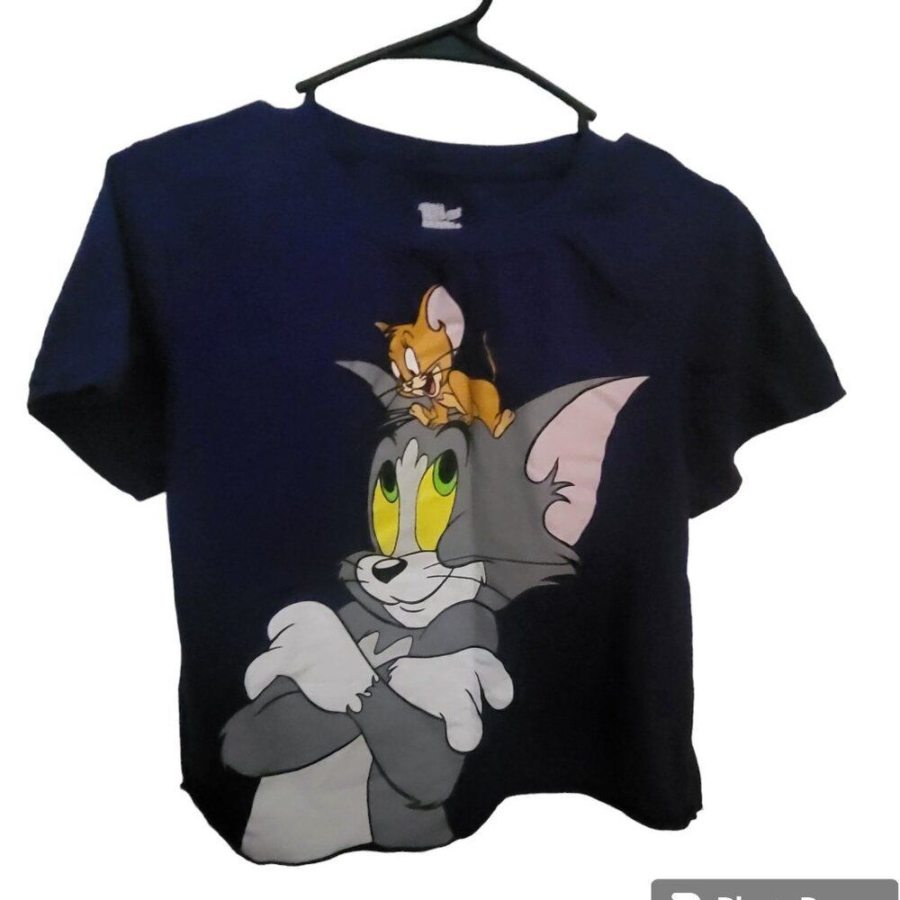Purple Tom and Jerry Short Sleeve Girls Crop Top